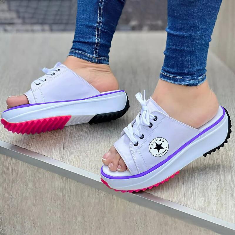 Casual Canvas Thick-soled Lace-up Women's Sandals Slippers