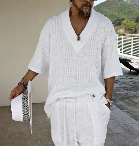 Arcadia Men Casual Knitted Two Piece Shorts Summer Set