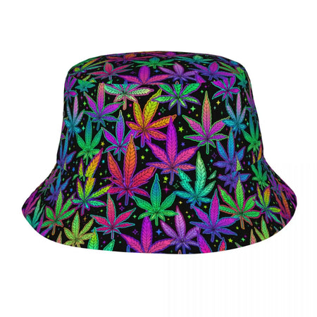 Weed Rainbow Plant Leaves Cannabis Bob Hat Marijuana Neon Field