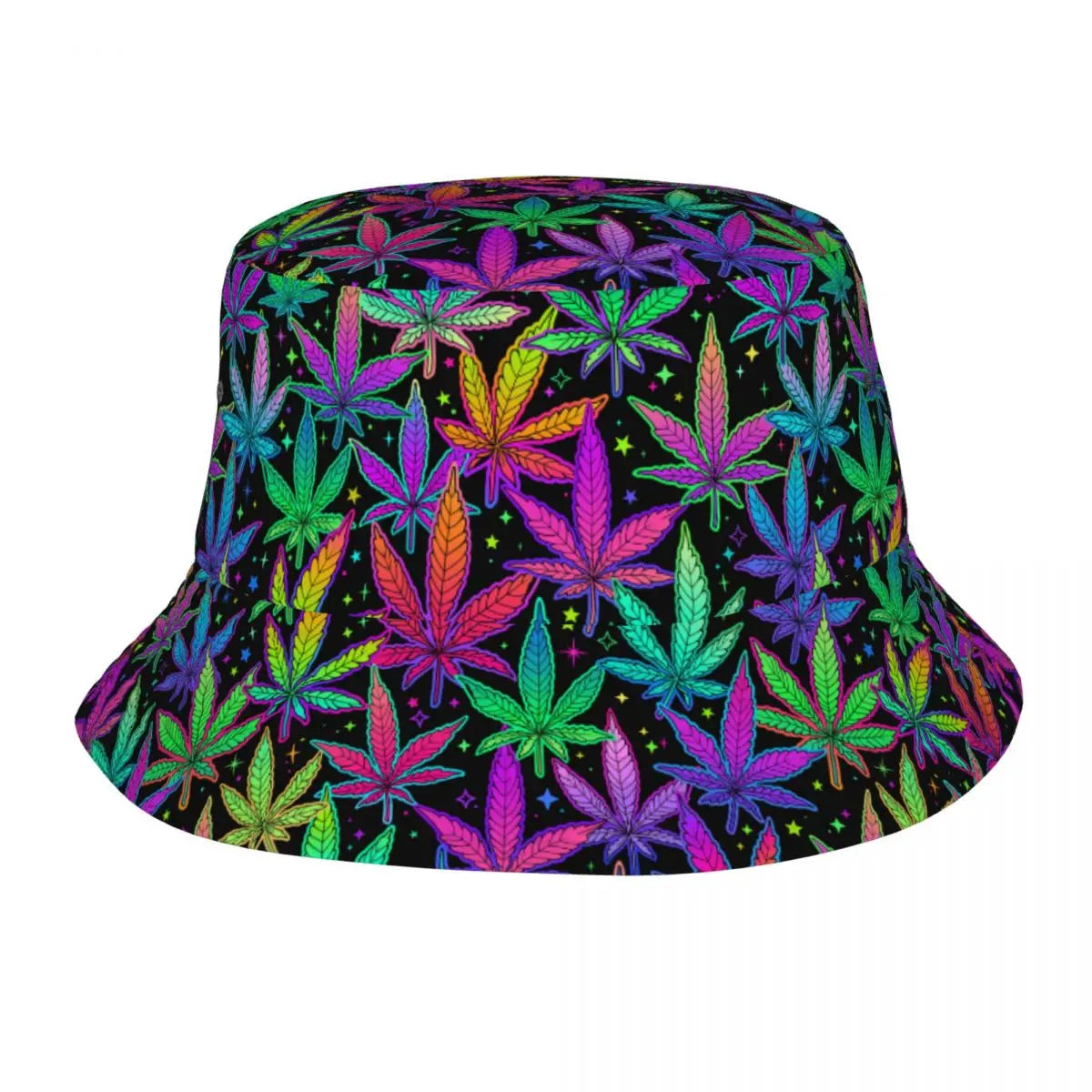 Weed Rainbow Plant Leaves Cannabis Bob Hat Marijuana Neon Field