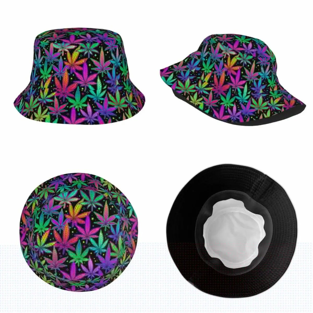 Weed Rainbow Plant Leaves Cannabis Bob Hat Marijuana Neon Field