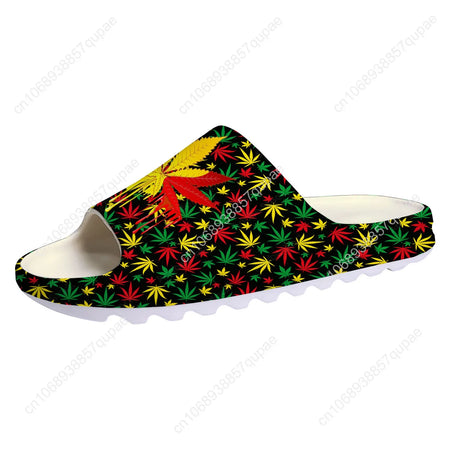 Leaf Weed Rasta Marijuana Red Yellow Green Art Soft Sole Sllipers Home