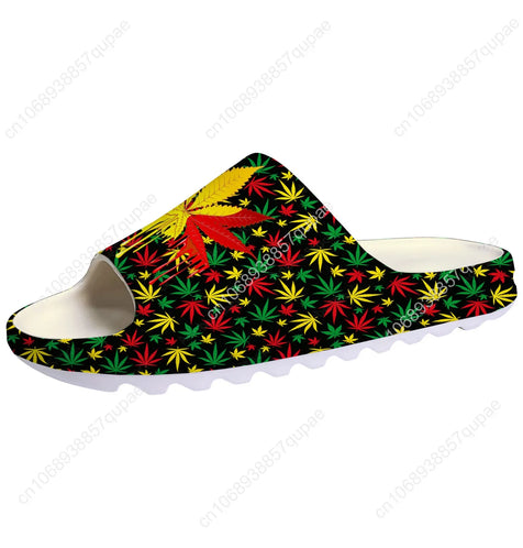 Leaf Weed Rasta Marijuana Red Yellow Green Art Soft Sole Sllipers Home