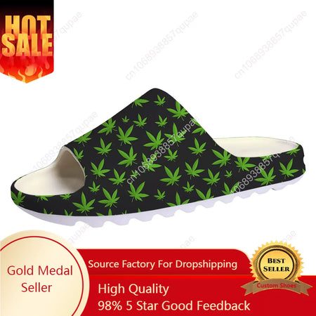 Leaf Weed Rasta Marijuana Red Yellow Green Art Soft Sole Sllipers Home