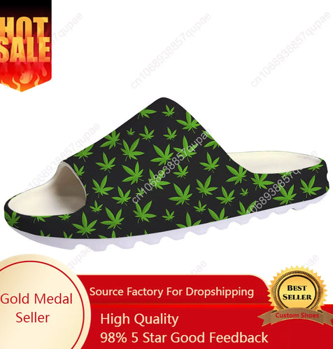 Leaf Weed Rasta Marijuana Red Yellow Green Art Soft Sole Sllipers Home
