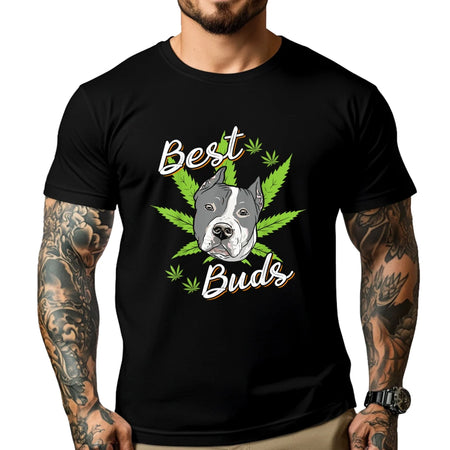 Best Buds Weed Pitbull Dog With Gold Marijuana Leaf Dog T Shirts For