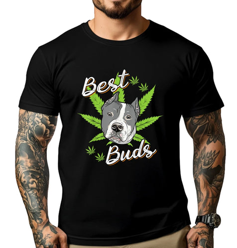 Best Buds Weed Pitbull Dog With Gold Marijuana Leaf Dog T Shirts For