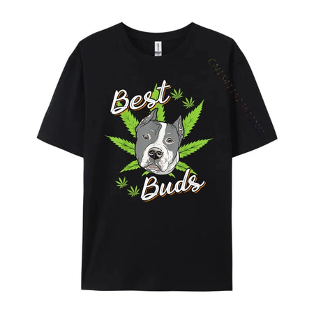 Best Buds Weed Pitbull Dog With Gold Marijuana Leaf Dog T Shirts For