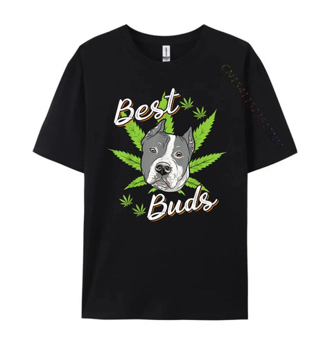 Best Buds Weed Pitbull Dog With Gold Marijuana Leaf Dog T Shirts For