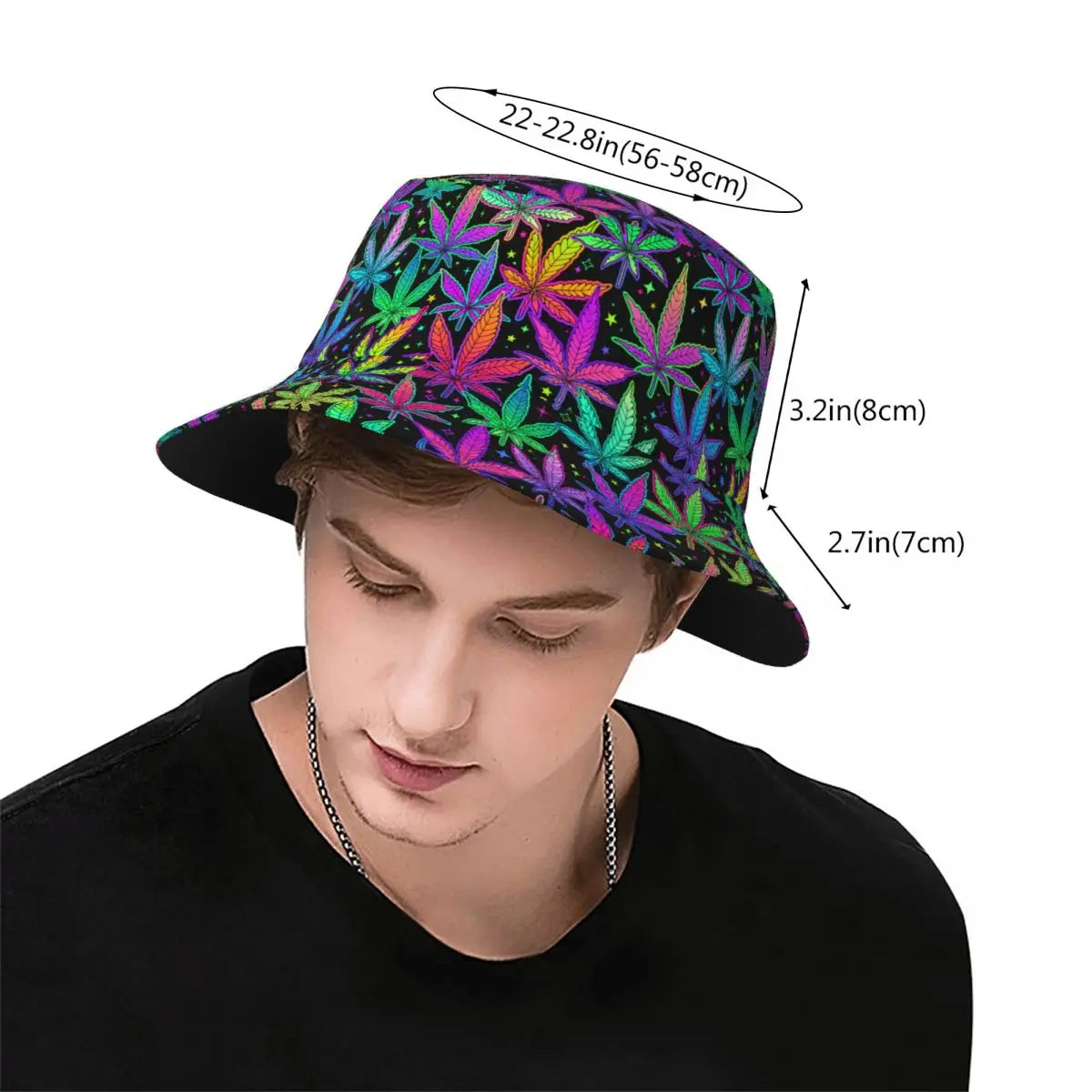 Weed Rainbow Plant Leaves Cannabis Bob Hat Marijuana Neon Field