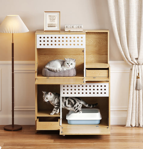 Modern 2-in-1 Cat Litter Box Enclosure Side Table – Hidden Cat House