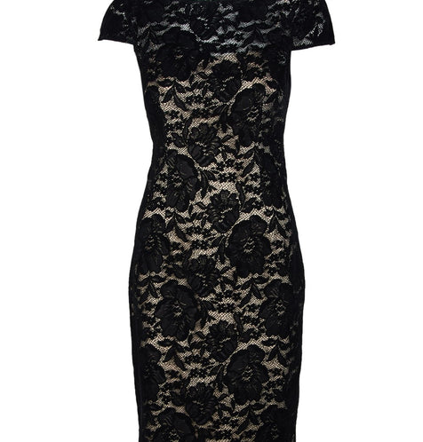 Elegant Black Designer Floral Lace Dress