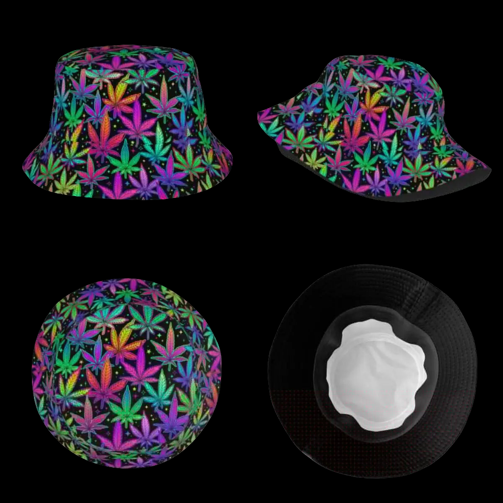 Weed Rainbow Plant Leaves Cannabis Bob Hat Marijuana Neon Field