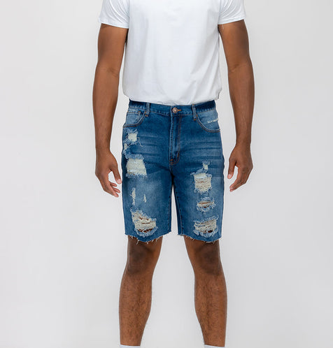 Washed Distressed Denim Shorts