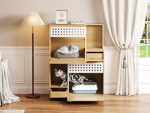 Load image into Gallery viewer, Modern 2-in-1 Cat Litter Box Enclosure Side Table – Hidden Cat House
