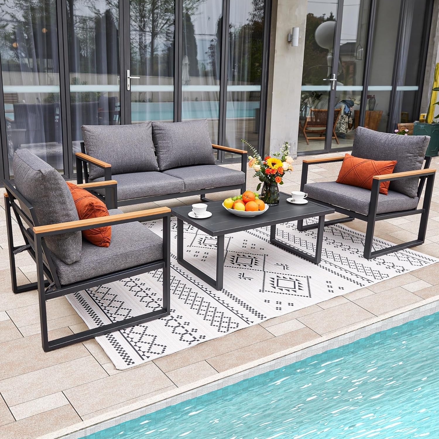 Arcadia Patio Furniture Set 4 Pieces with Table.