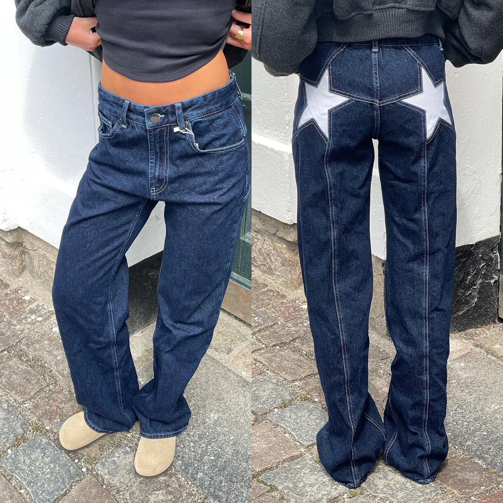 Arcadia Designer Cut Vintage Denim Jeans Loose Straight Legs Low Waist