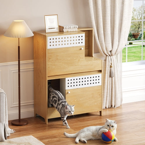Load image into Gallery viewer, Modern 2-in-1 Cat Litter Box Enclosure Side Table – Hidden Cat House
