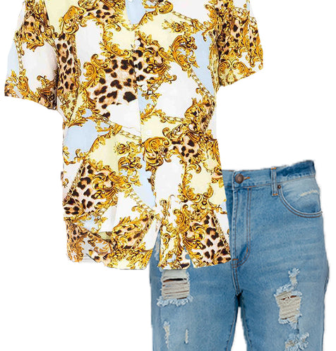 Arcadia Cheetah Cuban Shirt and Denim Combo