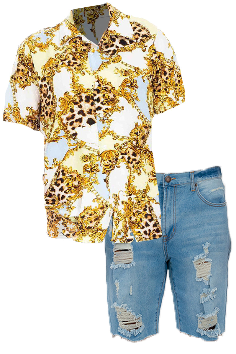 Arcadia Cheetah Cuban Shirt and Denim Combo