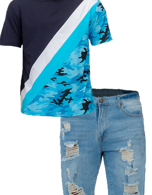 Load image into Gallery viewer, Camo Color Blu Block and Denim Short Set
