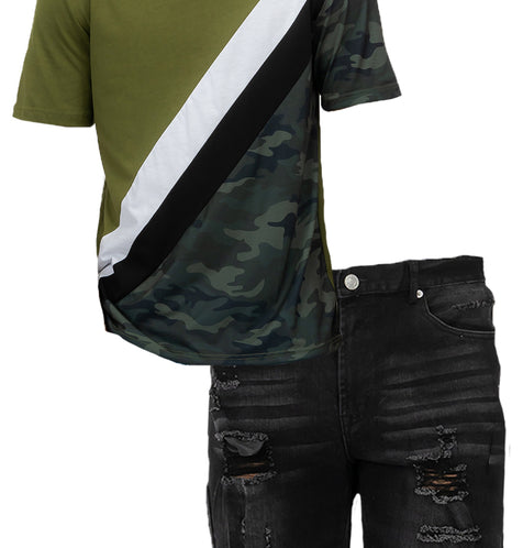 Arcadia Camo Grn Color Block and Denim Short Set
