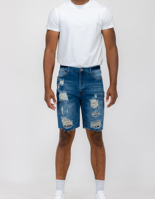 Load image into Gallery viewer, Designer Men&#39;s Distressed Denim Shorts
