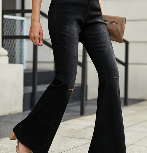Arcadia Designer Black Distressed Ripped Bell Bottoms