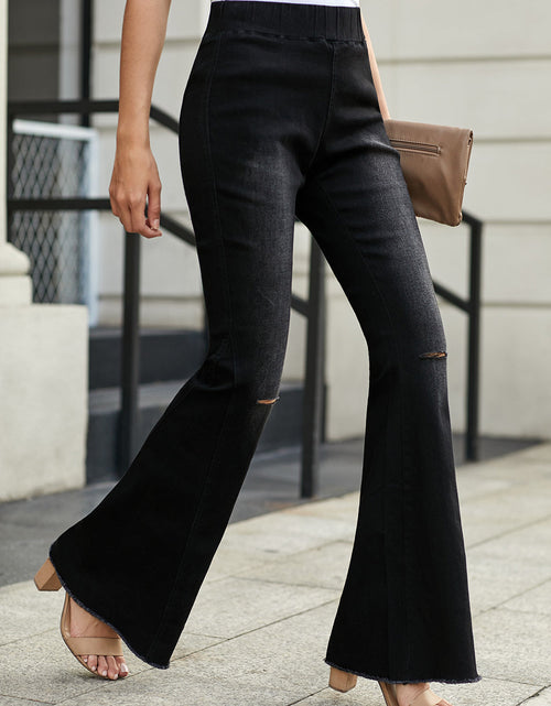 Load image into Gallery viewer, Arcadia Designer Black Distressed Ripped Bell Bottoms
