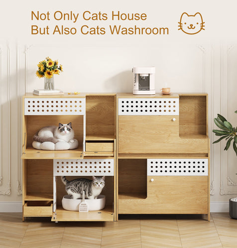Modern 2-in-1 Cat Litter Box Enclosure Side Table – Hidden Cat House