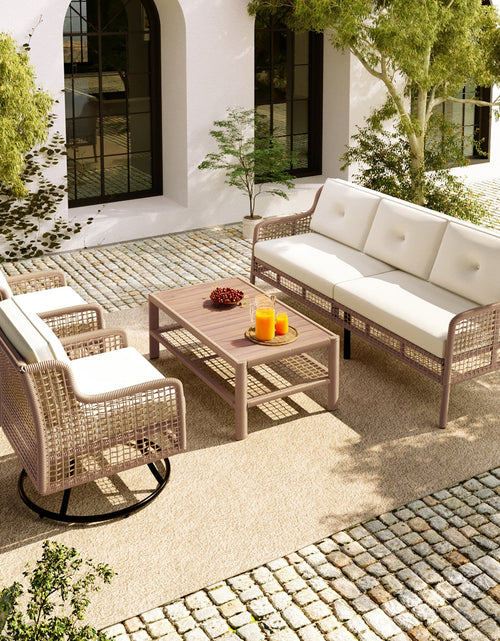 Load image into Gallery viewer, 4 Pieces Patio Furniture Set with Swivel Chairs, Outdoor Wicker Sofas
