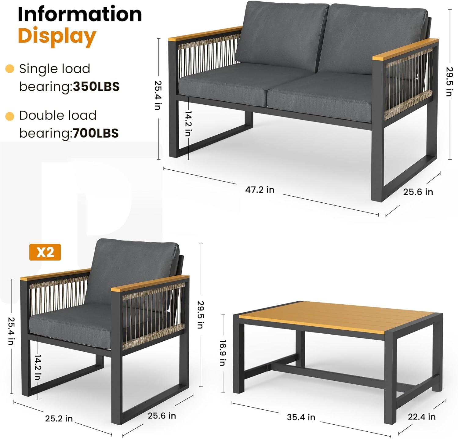 Arcadia 4 Pieces Outdoor Patio Furniture