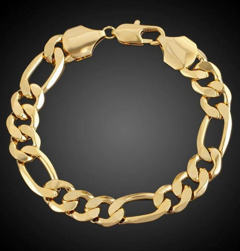 Arcadia 14K Yellow Gold Solid Figaro Brass Classic Bracelet