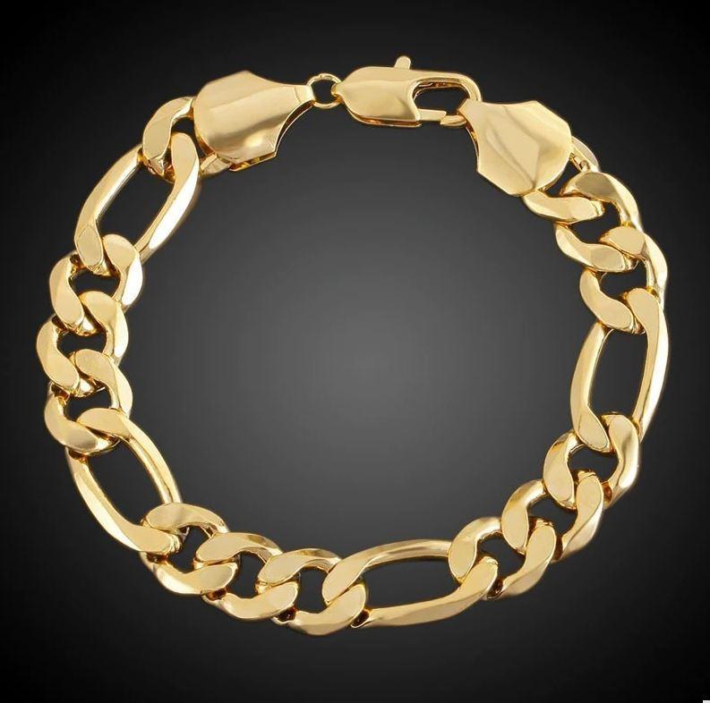 Arcadia 14K Yellow Gold Solid Figaro Brass Classic Bracelet