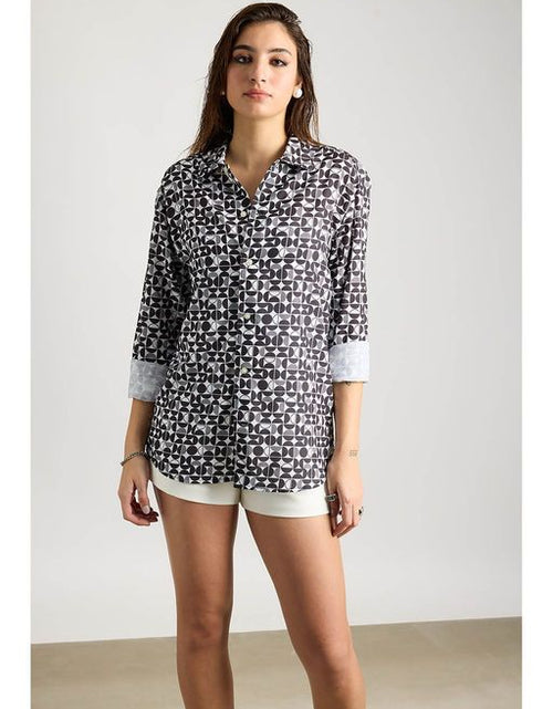 Load image into Gallery viewer, Full Sleeves Blocks Printed Women Shirt (Size-L) (Color-BLACK)
