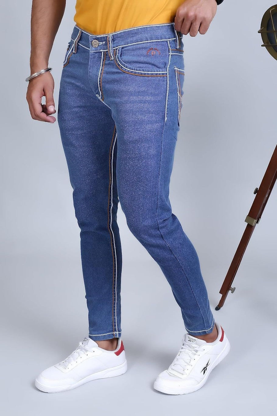 Men Slim Mid Rise Jeans Light Blue