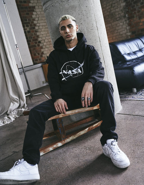 Load image into Gallery viewer, Imported NASA Black and White Insignia Hoodie
