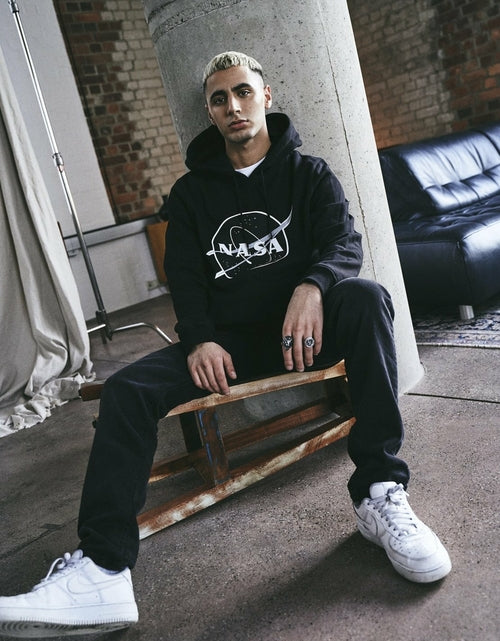 Load image into Gallery viewer, Imported NASA Black and White Insignia Hoodie
