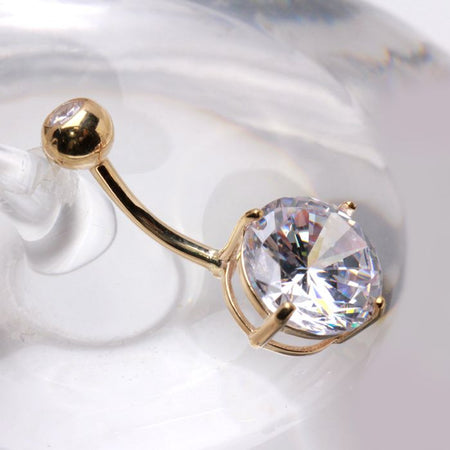 ARCADIA 14Kt Yellow Gold Navel Ring with Large Clear