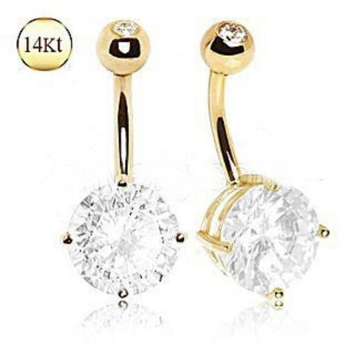 ARCADIA 14Kt Yellow Gold Navel Ring with Large Clear