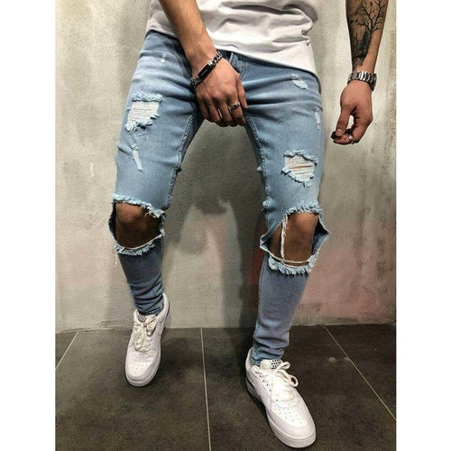 Designer Black Distressed Ripped Biker Jeans Slim Fit Stretch
