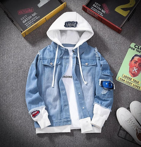 Arcadia Men's Denim Jacket Streetwear Hip Hop Hooded