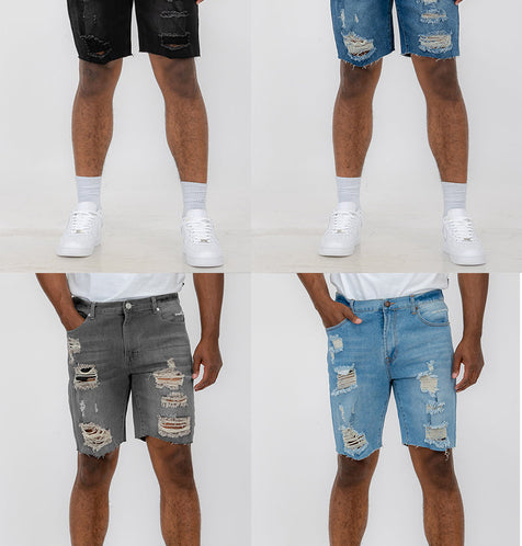 Washed Distressed Denim Shorts