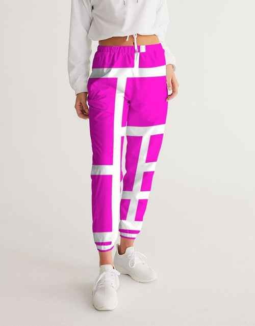 Load image into Gallery viewer, Womens Track Pants - Pink &amp; White Block Grid Graphic Sports Pants
