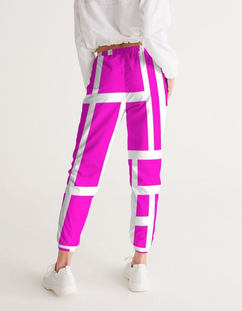 Load image into Gallery viewer, Womens Track Pants - Pink &amp; White Block Grid Graphic Sports Pants
