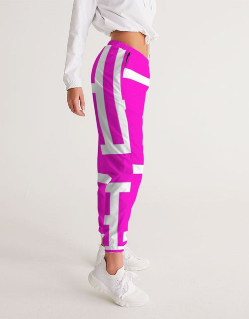 Load image into Gallery viewer, Womens Track Pants - Pink &amp; White Block Grid Graphic Sports Pants
