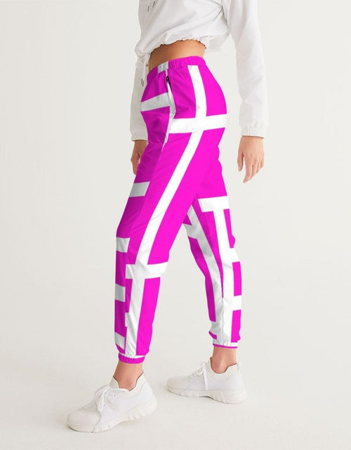 Load image into Gallery viewer, Womens Track Pants - Pink &amp; White Block Grid Graphic Sports Pants
