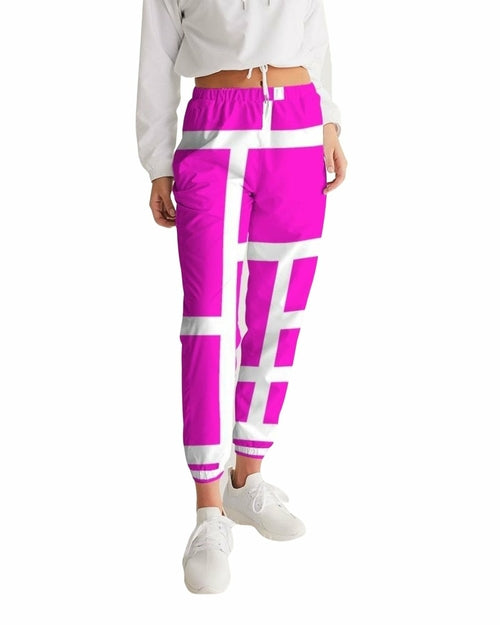 Load image into Gallery viewer, Womens Track Pants - Pink &amp; White Block Grid Graphic Sports Pants
